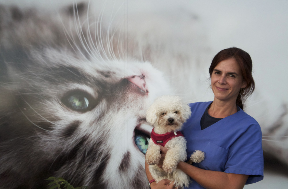 Docteur Rocío BERMÚDEZ-CORONEL avec chien dans les bras